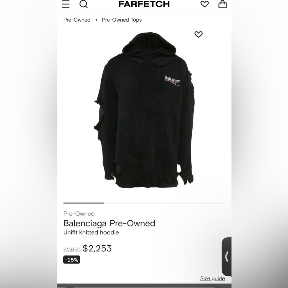 New Balenciaga M Black Oversized Double Layer Distressed Knit Hoodie